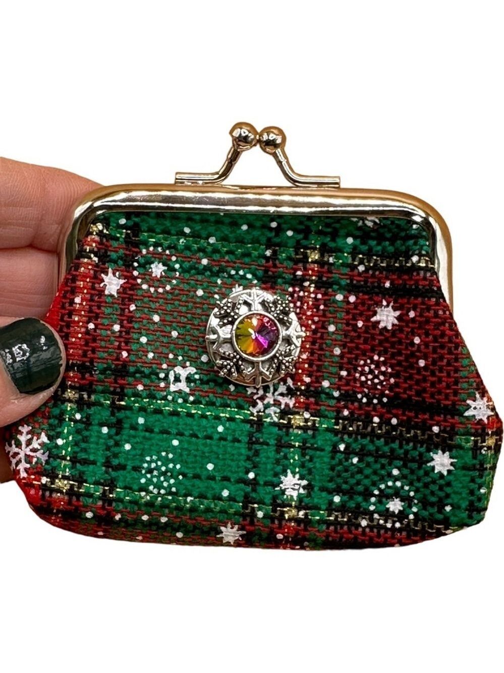 Christmas Snap Jewelry Holiday Change Purse w/ Snowflake Multicolored 18mm Snap!
